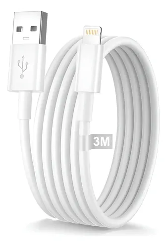 Cable Usb Calidad Lightning Compatible iPhone 3 Metros 10 Un Blanco