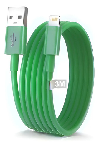 Cable Usb Calidad Lightning Compatible iPhone 3 Metros 10 Un Verde