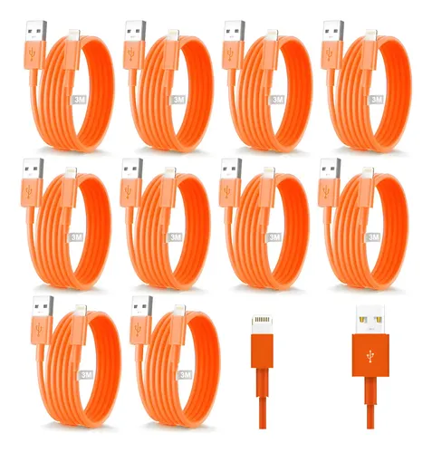 [MLC1754299843] Cable Usb Calidad Lightning Compatible iPhone 3 Metros 10 Un Naranja