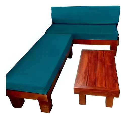 [MLC3347950576] Juego De Terraza Rustico Para Departamentos Madera Estructura Azul Petróleo