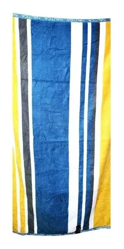 Toalla De Baño Nautica Playa 160x84 Cm Bordada Líneas Amarillo